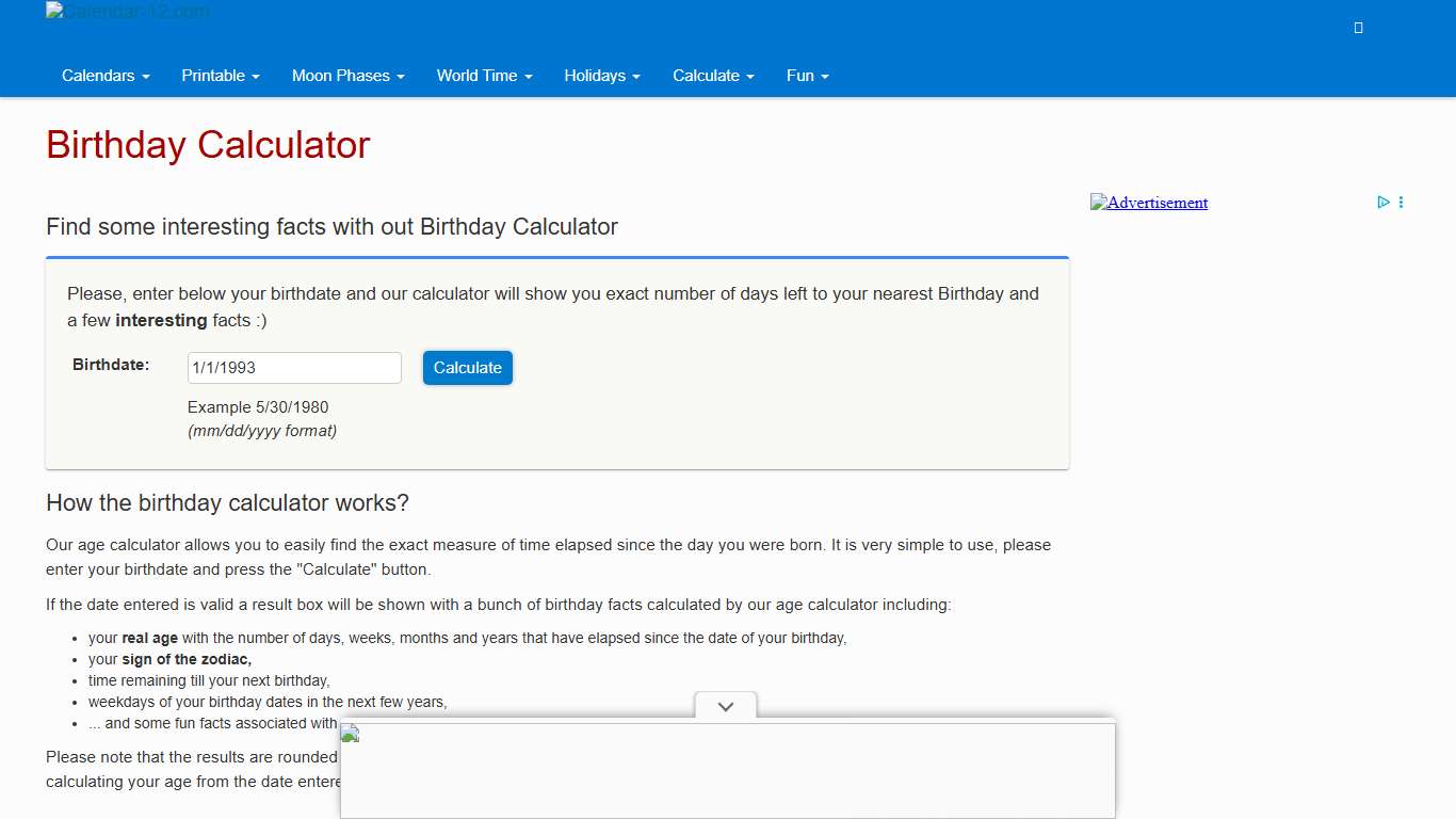 Birthday Calculator - Calendar-12.com